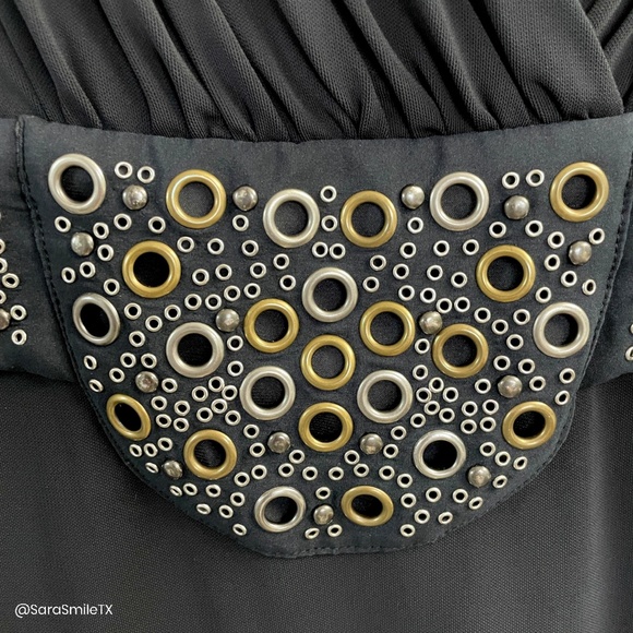 HAUTE HIPPIE Black Draped Crisscross Metal Grommet Mini Dress - Picture 6 of 12